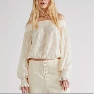 NWT Free People Emily Lace Off the Shoulder Crop Blouse
